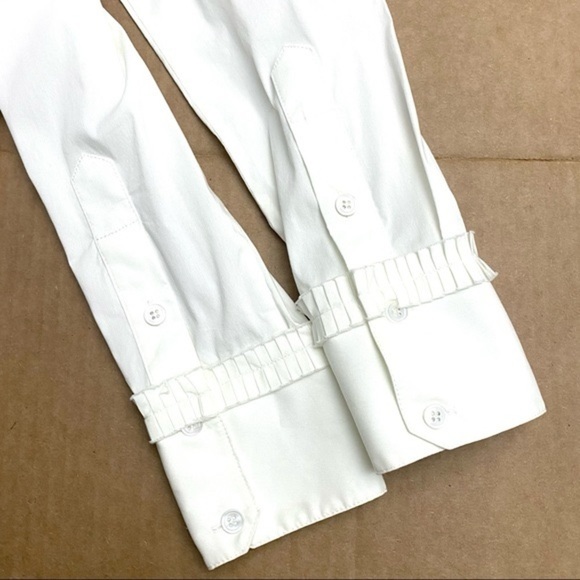 BCBGMAXAZRIA Ivory Rosette Fitted Dress Shirt Size L - Picture 7 of 12